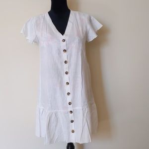V Neck  Sleeves  Button down White Midi Dress (bx#9)